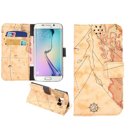 Samsung S6 Edge Case wallet leather map case+Pen