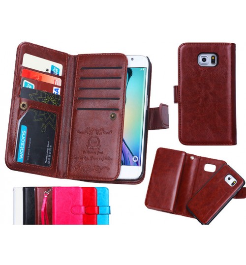 S6 edge case double wallet leather detachable