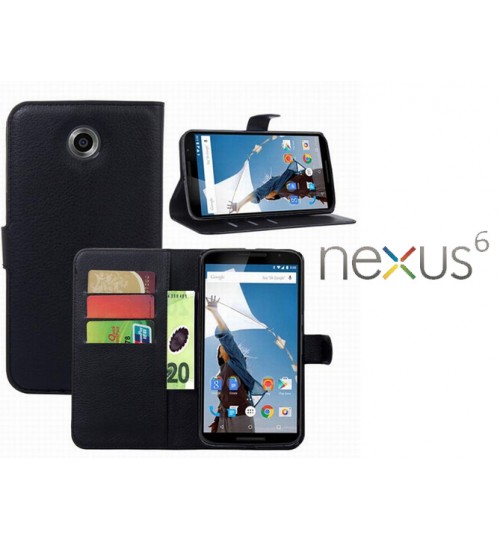 Moto Google Nexus 6 Case Leather Wallet Cover+Pen