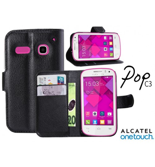 Alcatel pop C3 Wallet leather case cover +Pen