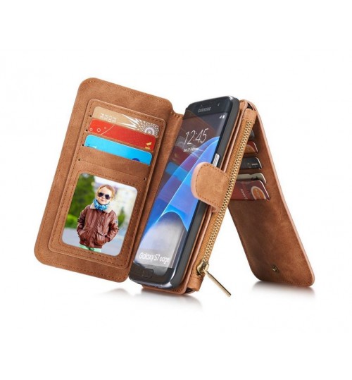 Galaxy S7 double wallet leather case detachable