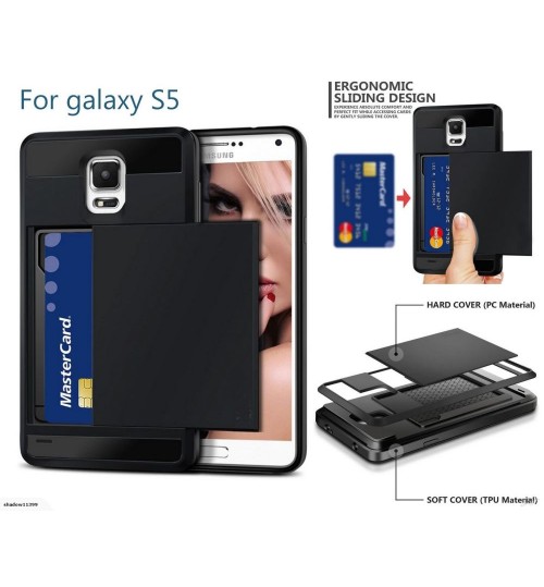 Galaxy S5 impact proof hybrid case card holder