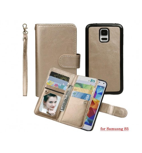 Galaxy S5 double wallet leather case detachable