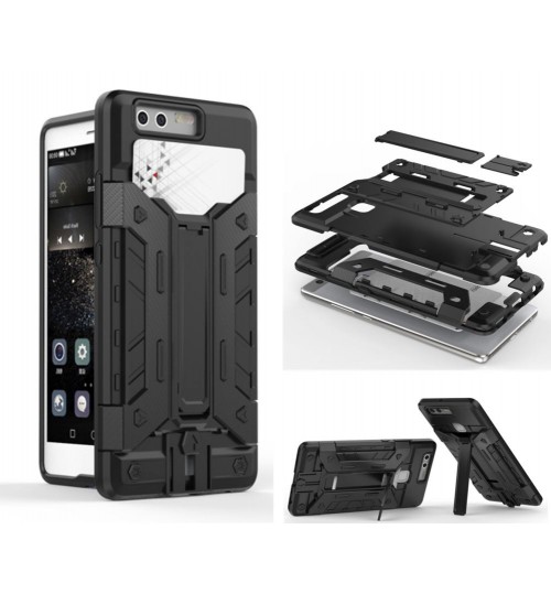 Huawei P9 Case Card Holder Hybrid Heavy Duty Kickstand Case