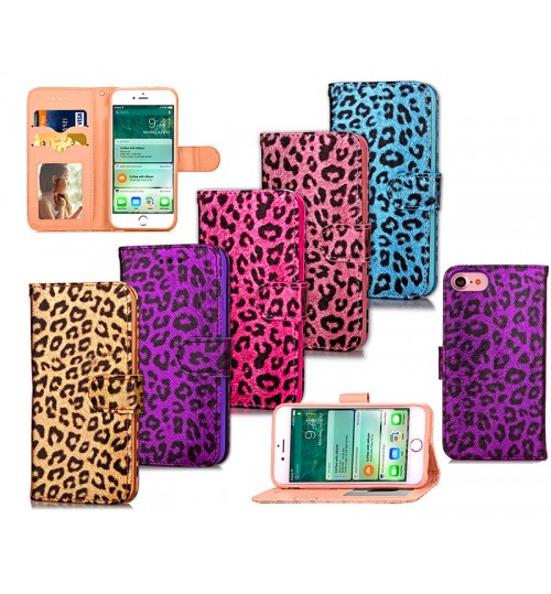 iPhone 7 case wallet Leopard style ID card full cash cover case