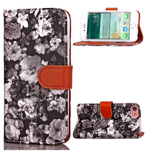 iPhone 7 case floral pattern ID card full cash wallet cover case