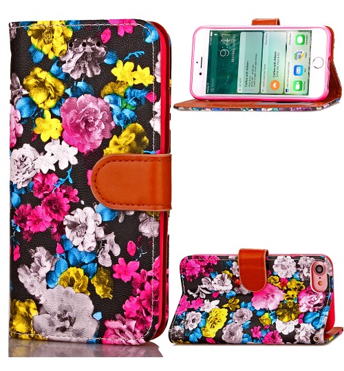 iPhone 7 case floral pattern ID card full cash wallet cover case