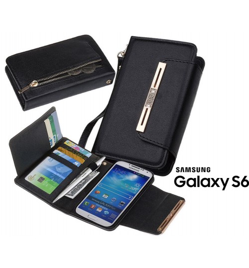 Galaxy S6 case double wallet leather multifunction detachable case