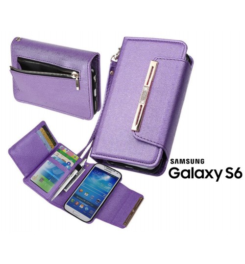 Galaxy S6 case double wallet leather multifunction detachable case