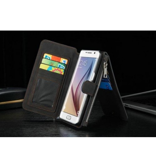 Galaxy S6 double wallet leather case detachable cover case