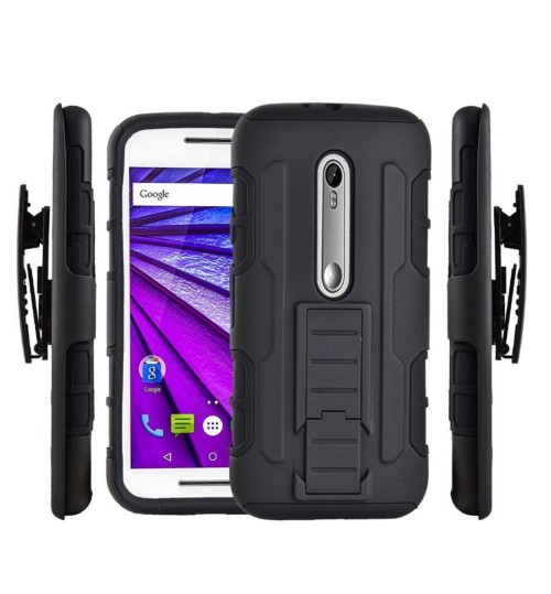 MOTO G3 Hybrid armor Case+Belt Clip Holster