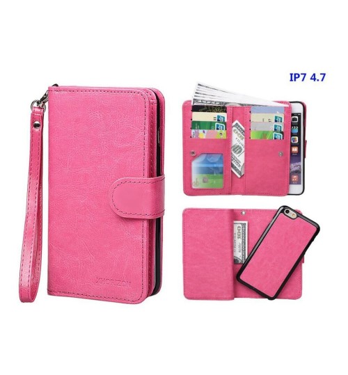 Iphone 7 double wallet leather case detachable