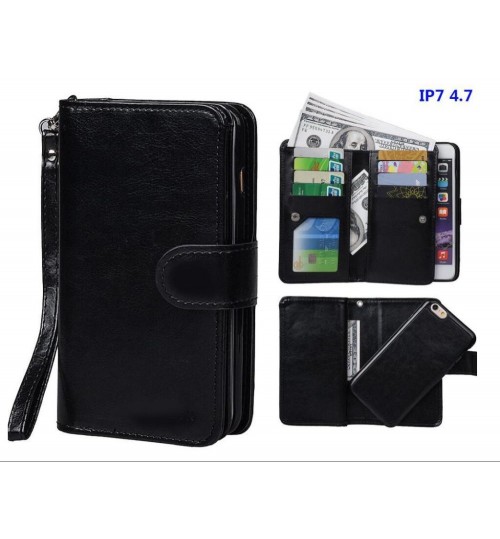 Iphone 7 double wallet leather case detachable