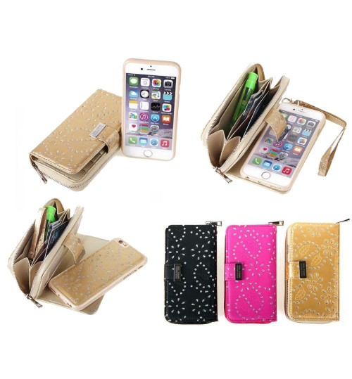 iPhone 6 6s bling leather wallet case detachable zip