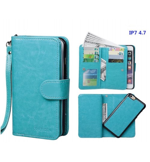 Iphone 7 double wallet leather case detachable