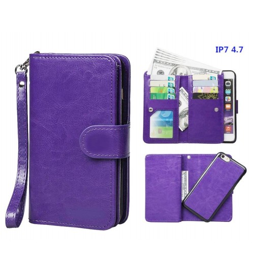 Iphone 7 double wallet leather case detachable