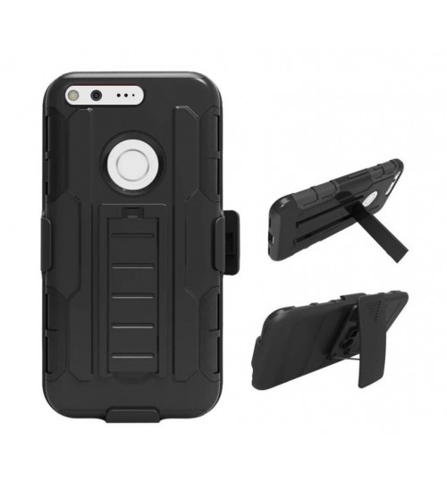 Google Pixel XL Rugged Hybrid armor Case+Belt Clip Holster