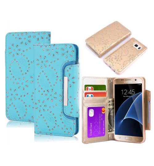 Galaxy s7 bling leather wallet case detachable