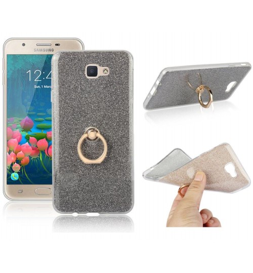 Gaxlaxy J5 Prime Soft tpu Bling Kickstand Case with Ring Rotary Metal Mount