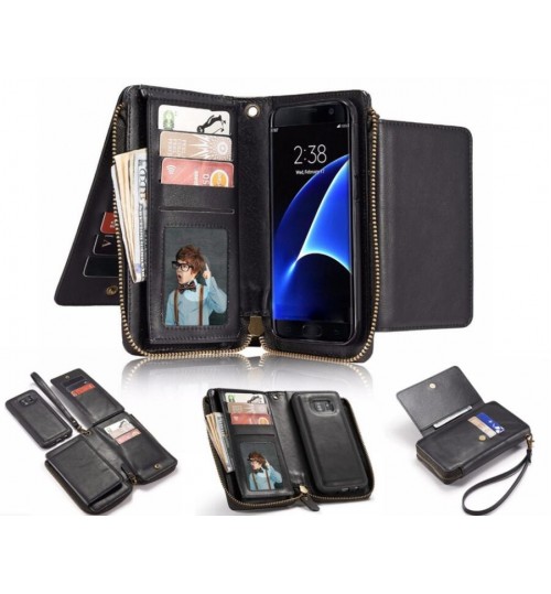 Samsung Galaxy S7 retro wallet  Leather Zip case detachable