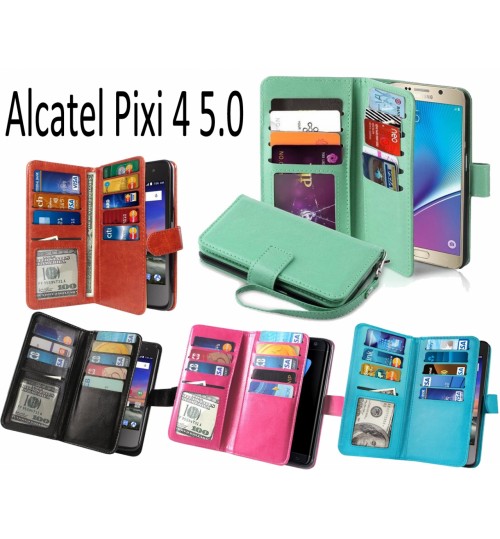 Alcatel Pixi 4 5.0 Double Wallet leather case 9 Card Slots