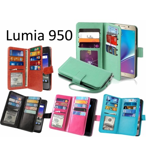 Lumia 950 Double Wallet Leather Case 9 Card Slots - Rose Gold
