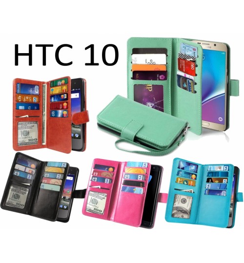 HTC 10 Double Wallet leather case 9 Card Slots