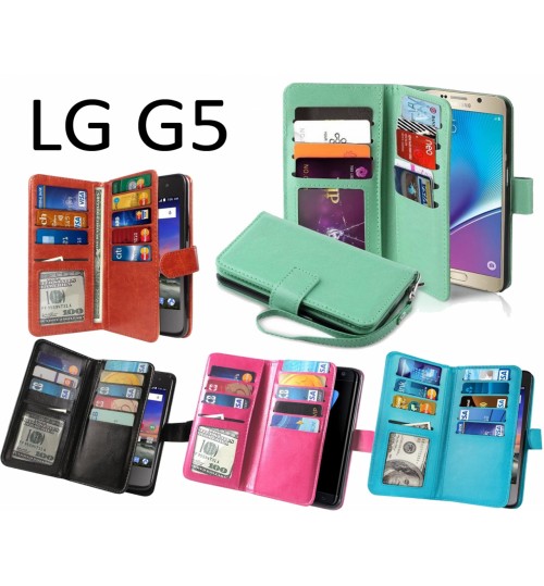 Lg G5 Double Wallet Leather Case 9 Card Slots - Rose Gold