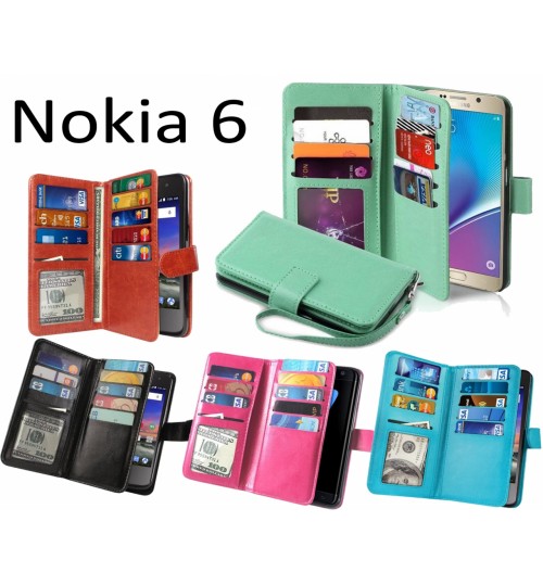 Nokia 6 Double Wallet leather case 9 Card Slots