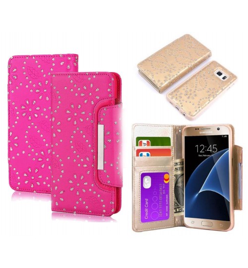 Galaxy s7 bling leather wallet case detachable