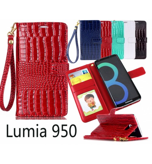 Lumia 950 Croco Wallet Leather Case - Green