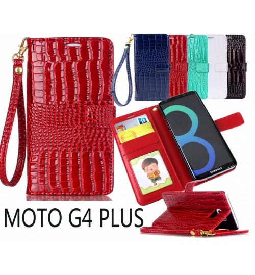 Moto G4 Plus Croco Wallet Leather Case - Green