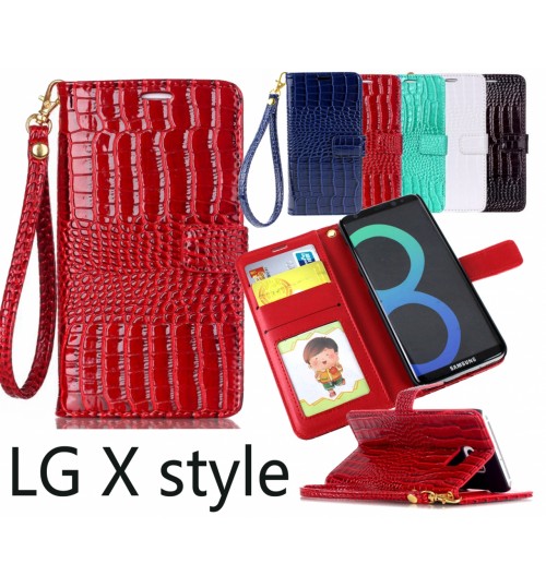 Lg X Style Croco Wallet Leather Case - Green