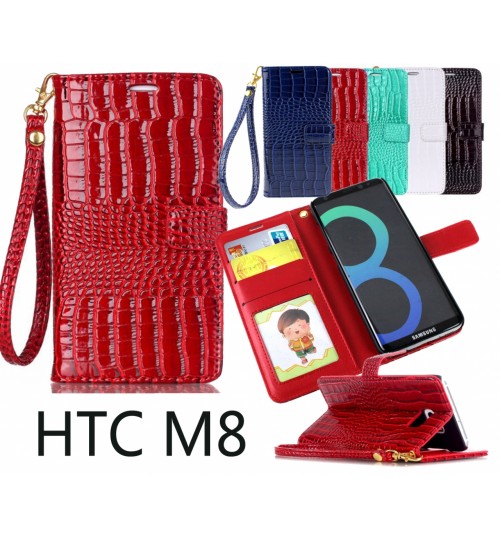 Htc M8 Croco Wallet Leather Case - Green