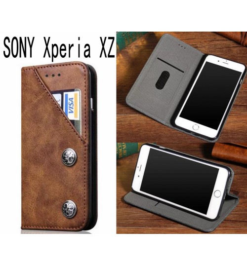 SONY Xperia XZ ultra slim retro leather wallet case 2 cards magnet