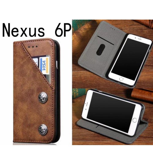 Nexus 6P ultra slim retro leather wallet case 2 cards magnet