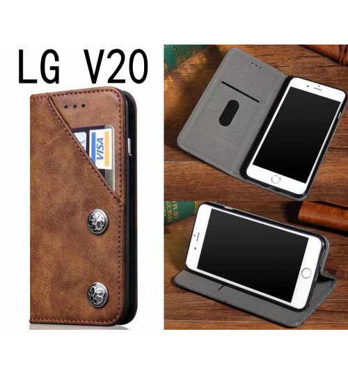 Lg V20 Ultra Slim Retro Leather Wallet Case 2 Cards Magnet - Brown