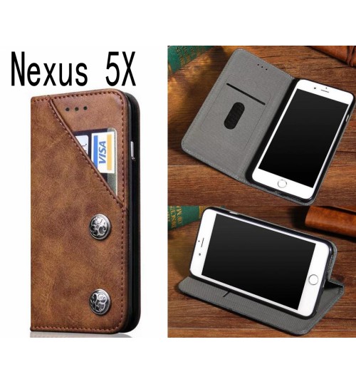 Nexus 5X ultra slim retro leather wallet case 2 cards magnet