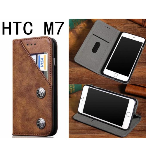 HTC M7 ultra slim retro leather wallet case 2 cards magnet