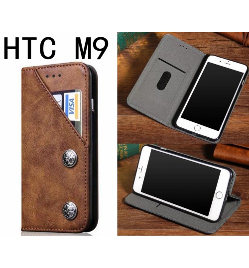 HTC M9 ultra slim retro leather wallet case 2 cards magnet