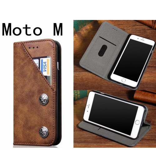Moto M Ultra Slim Retro Leather Wallet Case 2 Cards Magnet - Brown