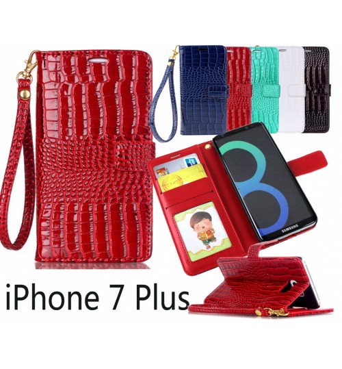 Iphone 7 Plus Croco Wallet Leather Case - Green