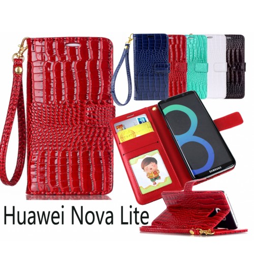 Huawei Nova Lite Croco Wallet Leather Case - Green