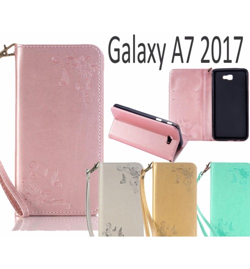 Galaxy A7 2017 Premium Leather Embossing wallet Folio case