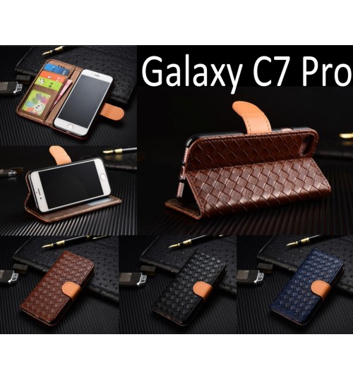 Galaxy C7 Pro Leather Wallet Case Cover - Blue