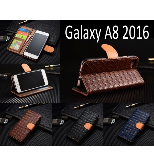 Galaxy A8 2016 Leather Wallet Case Cover - Blue