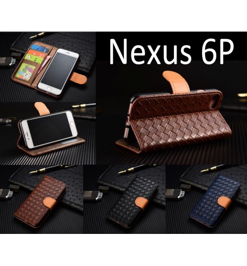Nexus 6p Leather Wallet Case Cover - Blue