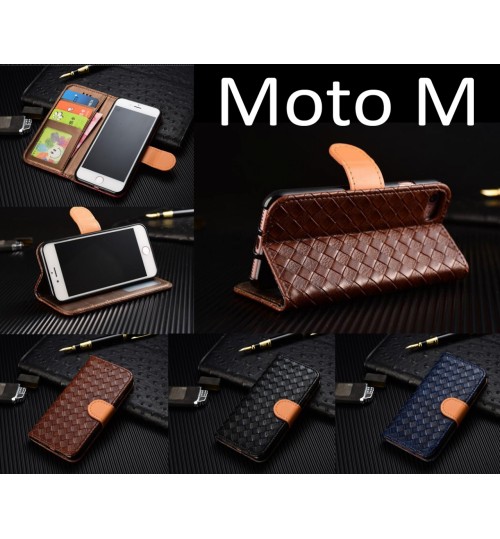 Moto M Leather Wallet Case Cover - Blue