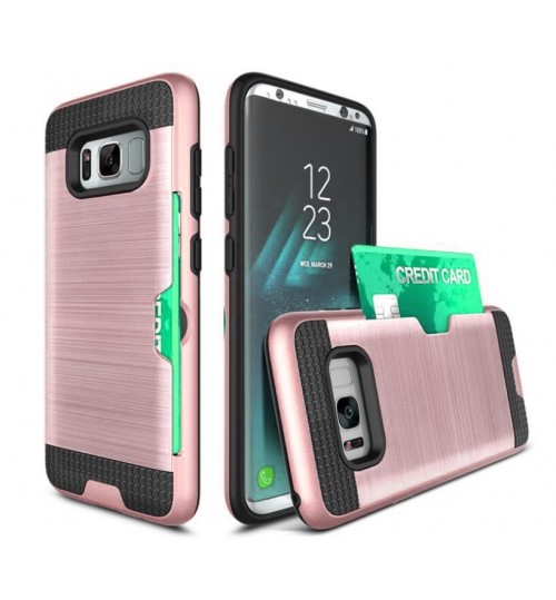 Galaxy S8 plus impact proof hybrid case card clip Brushed Metal Texture