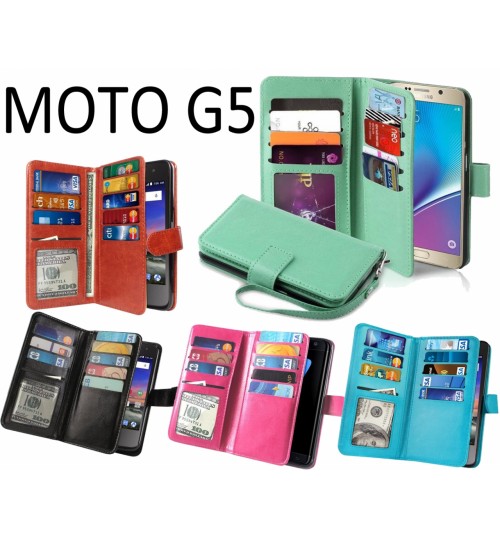 MOTO G5 Double Wallet leather case 9 Card Slots